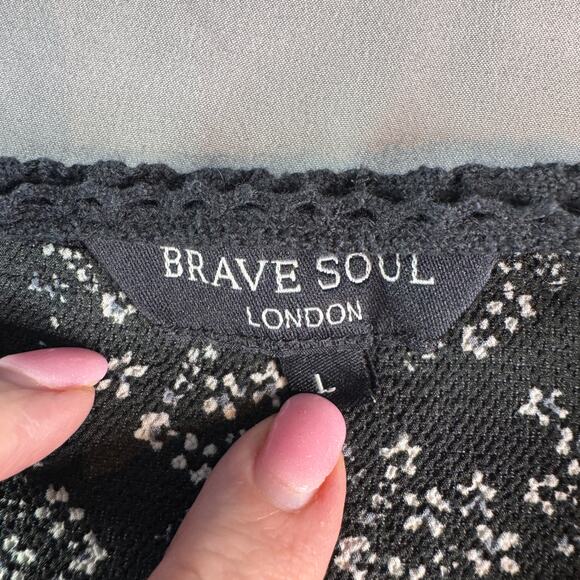 Brave Soul London Womens Large Black Floral Boho Peasant Blouse Lace Trim Sheer - Picture 3 of 7